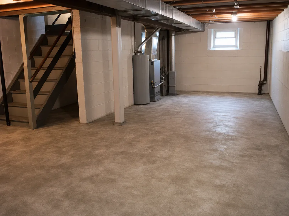 Clean and dry basement utility room after water extraction and drying